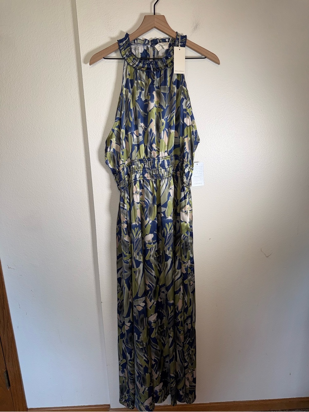 NWT MELLODAY full length high neck floral satin autumn wedding guest dress XL